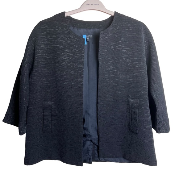 Eileen Fisher Jackets & Blazers - Eileen Fisher Collarless Open Front Textured Black Blazer Jacket Size Petite L